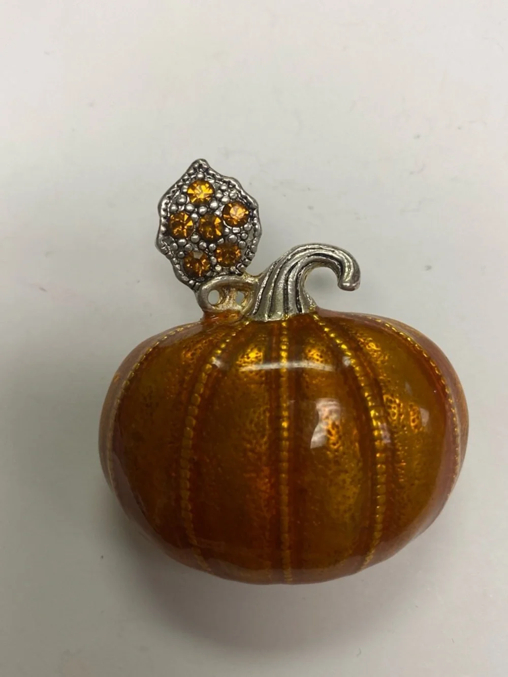 Decorative Orange Pumpkin brooch with Silver Stem